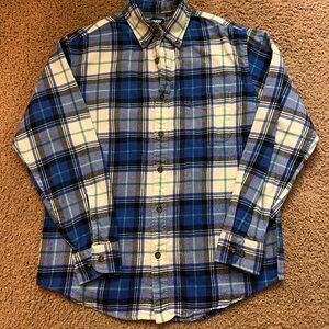 Lands' End Men's Blue and White Plaid Shirt